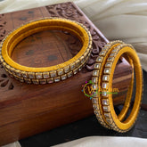 Single Line White Kundan Bangle-Glossy-Silk Thread Bangles-G3596